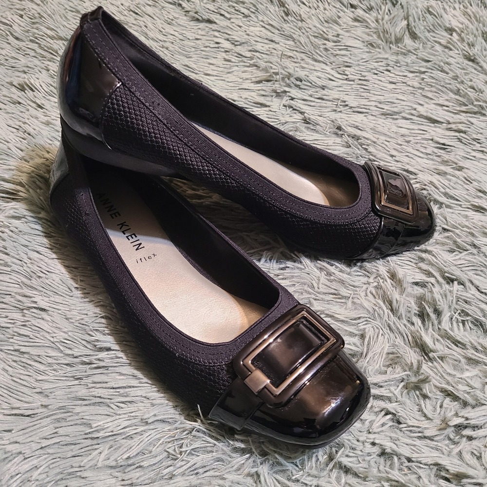 Anne‎ Klein Unice Iflex Black Patent Leather Comfort Shoes Womens 10 M Black